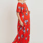 Red Floral Maternity Maxi Dress Ruffle Off Shoulder