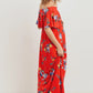 Red Floral Maternity Maxi Dress Ruffle Off Shoulder