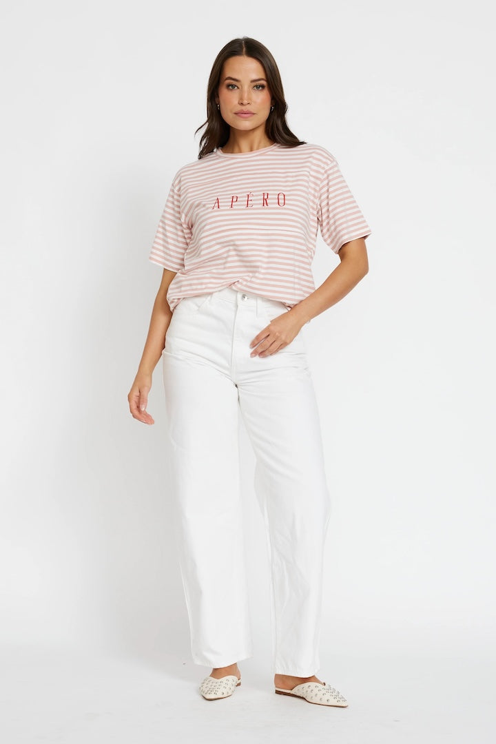 Apero Riviera Stripe Panel Tee Pink/White/Red