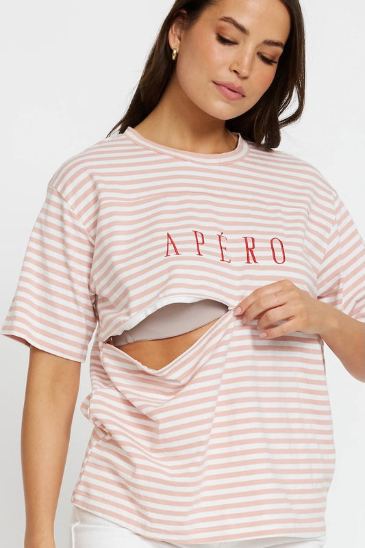 Apero Riviera Stripe Panel Tee Pink/White/Red