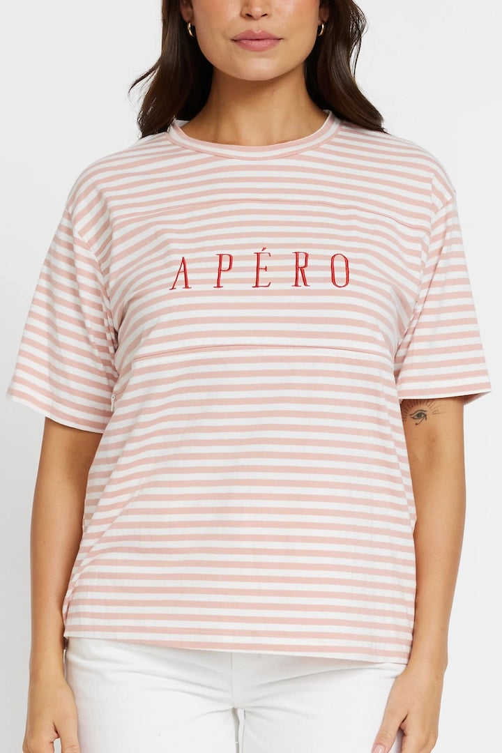 Apero Riviera Stripe Panel Tee Pink/White/Red
