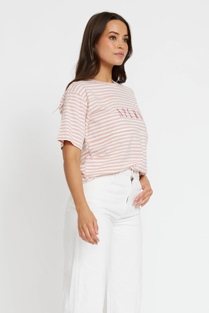 Apero Riviera Stripe Panel Tee Pink/White/Red