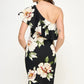 Ruffled One Shoulder Maternity Dress Black Floral
