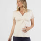 Sabine Soft Ponte Maternity V-Neck Work Top in Beige