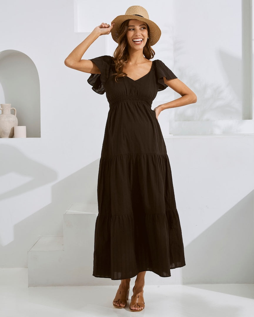 Serena Maternity Cotton Dress Black – Room For Two