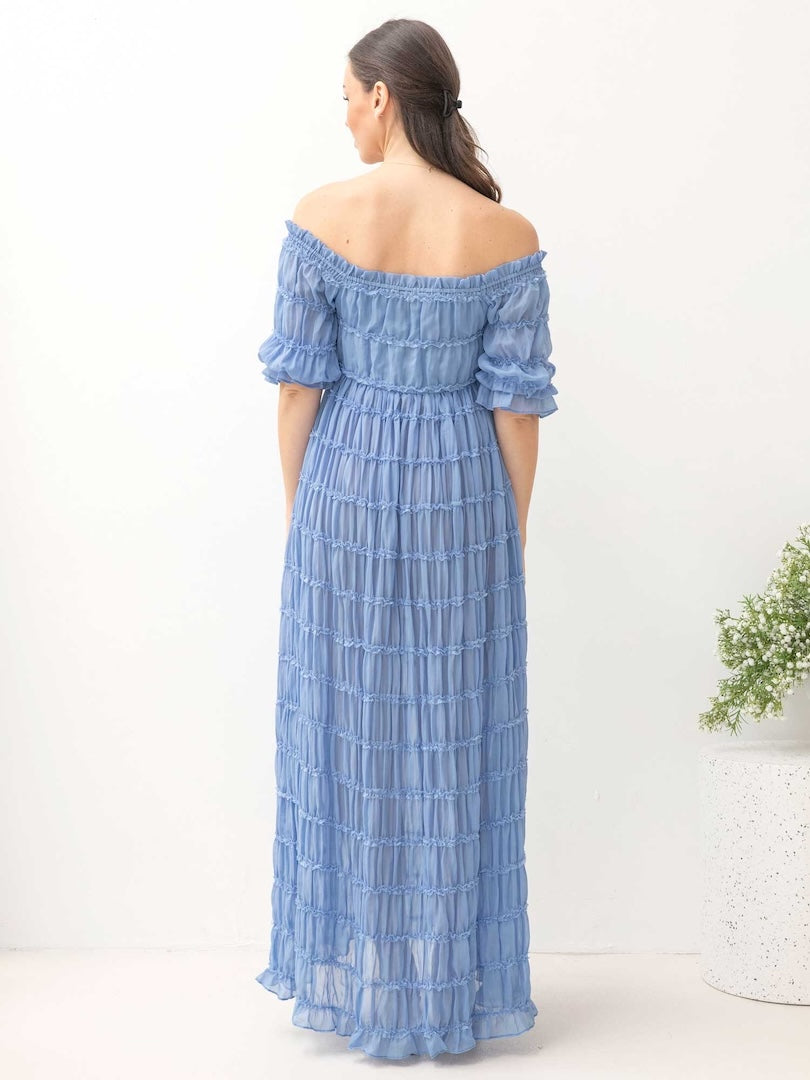 Mariana Sheer Maternity Photoshoot Dress in Baby Blue