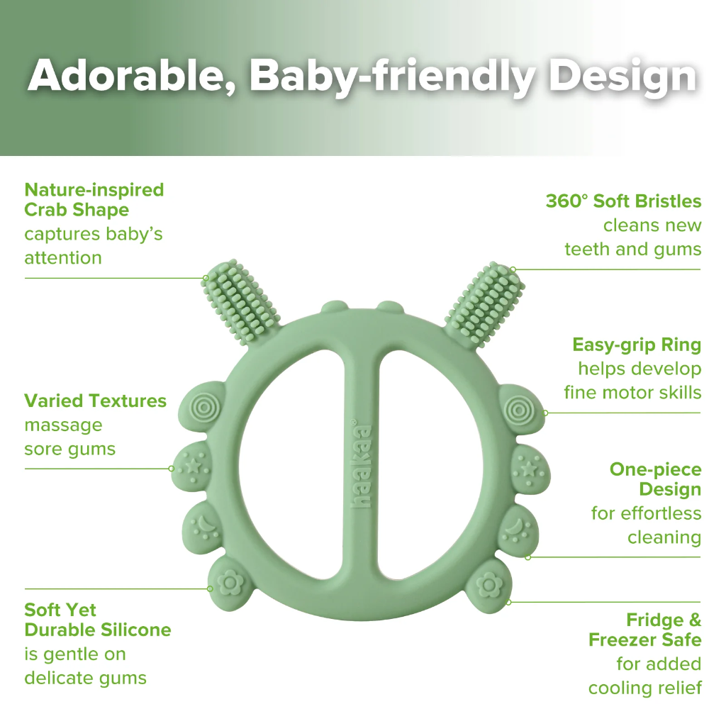 Haakaa Silicone Crab Teether Pea Green