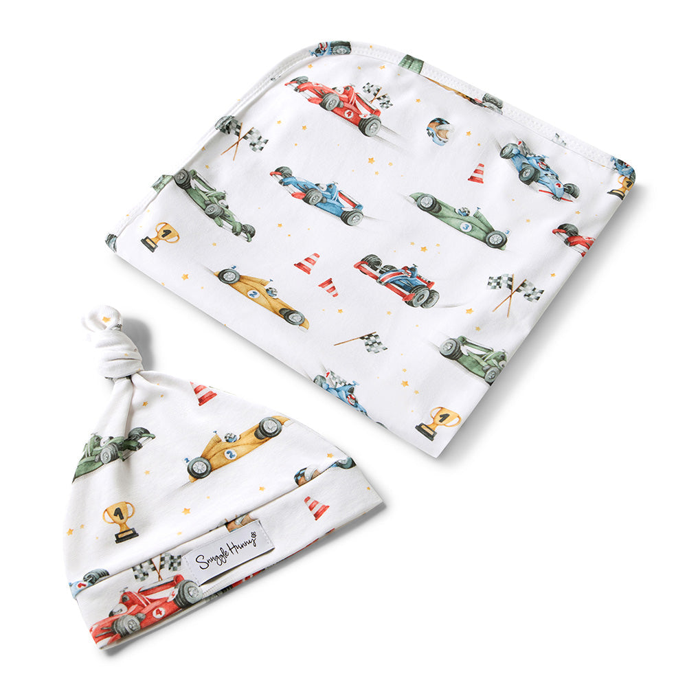 Snuggle Hunny Little Racers Organic Jersey Wrap & Beanie Set