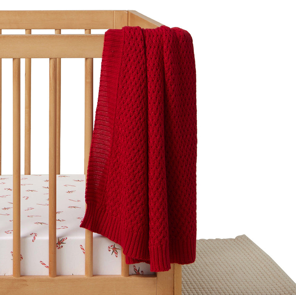 Red Diamond Knit Organic Baby Blanket  Room For Two