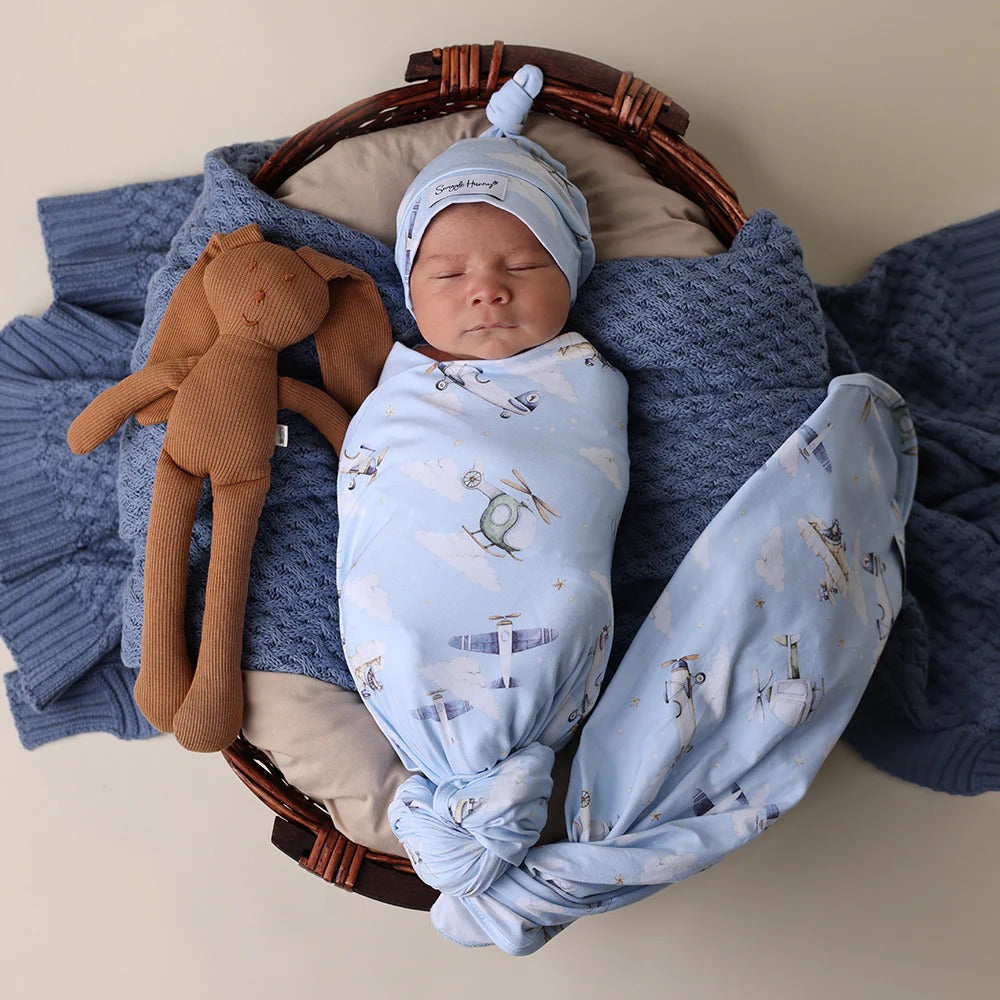 Snuggle Hunny Taking Flight Organic Jersey Wrap & Beanie Set