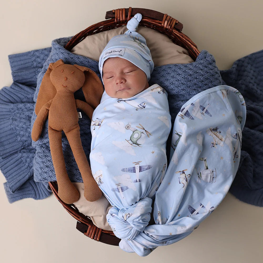 Snuggle Hunny Taking Flight Organic Jersey Wrap & Beanie Set