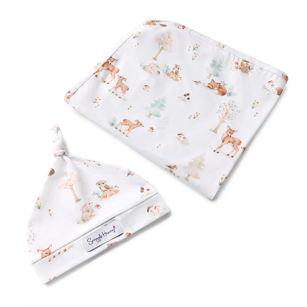 Snuggle Hunny Woodland Tales Organic Jersey Wrap & Beanie Set