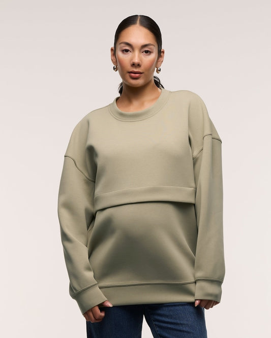 Oversized Feeding Zip Jumper Khaki