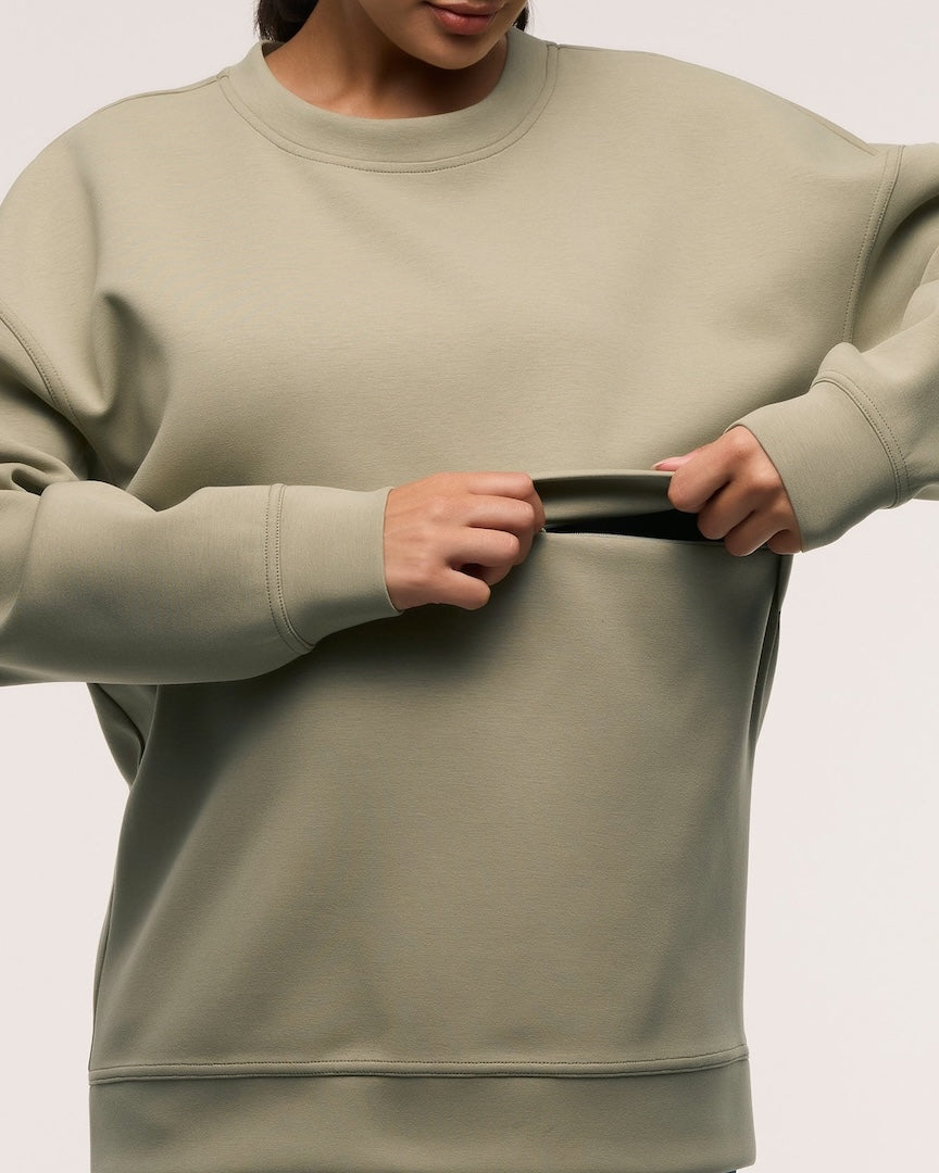 Oversized Feeding Zip Jumper Khaki