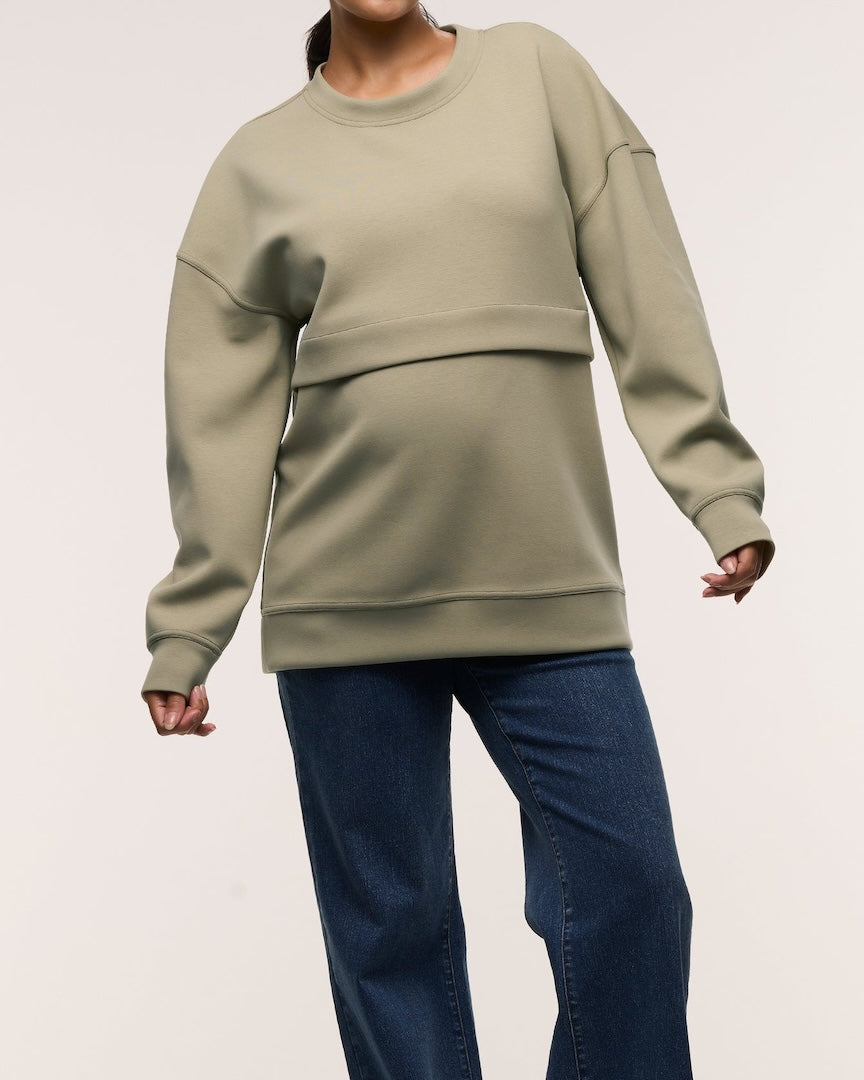 Oversized Feeding Zip Jumper Khaki