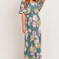 Teal Floral Maternity Maxi Dress Ruffle Off Shoulder