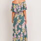 Teal Floral Maternity Maxi Dress Ruffle Off Shoulder