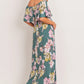 Teal Floral Maternity Maxi Dress Ruffle Off Shoulder