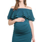 Teal Double Ruffle Off Shoulder Maternity Dress