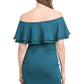 Teal Double Ruffle Off Shoulder Maternity Dress