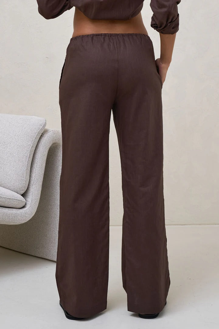 Timeless Wide Leg Linen Pant Chocolate