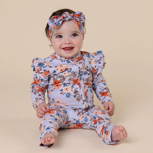 VIntage Blossom Organic Snuggle Suit Convertible Romper with Frill