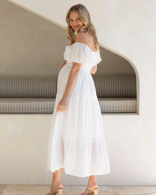 Lila Baby Shower Maternity Sundress White