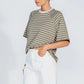 Apero Classique Stripe Box Cut Tee Khaki/Pink