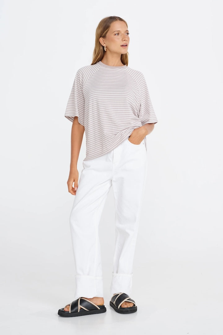 Apero Classique Stripe Box Cut Tee Stone/White