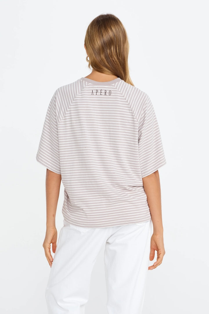 Apero Classique Stripe Box Cut Tee Stone/White