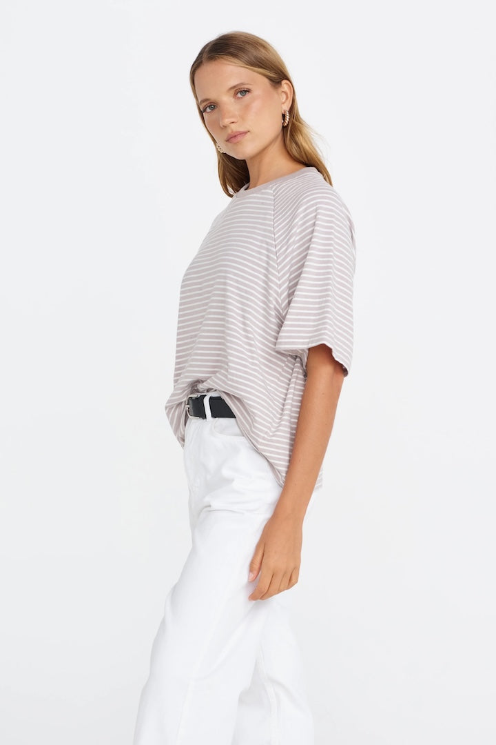 Apero Classique Stripe Box Cut Tee Stone/White