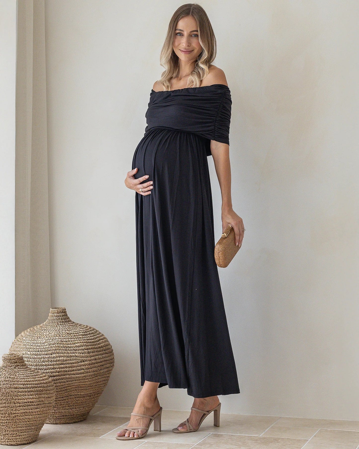Ariana Maxi Maternity Moon Dress in Black