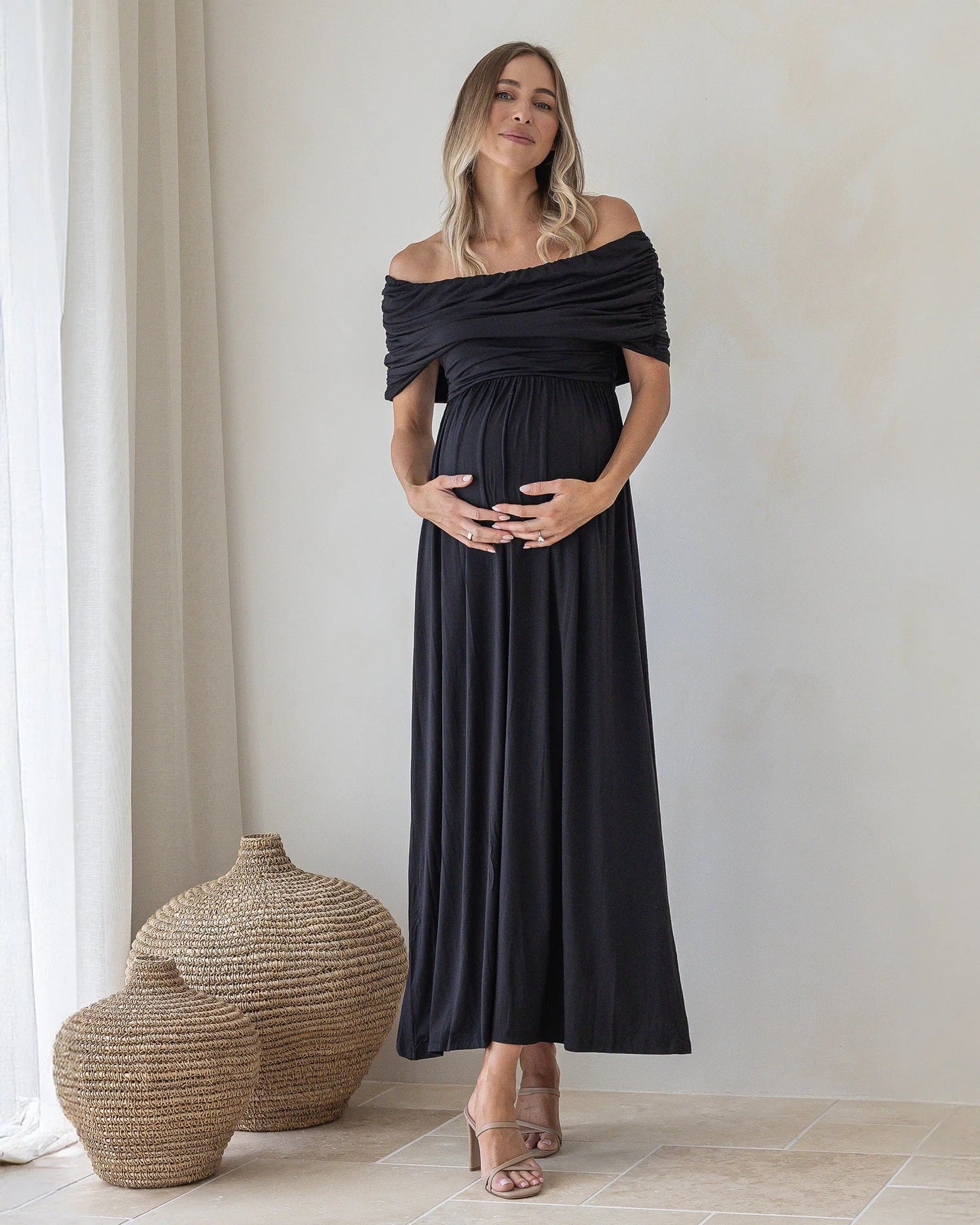 Ariana Maxi Maternity Moon Dress in Black