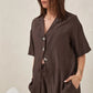 Ease Away Crinkle Shirt - Chocolate