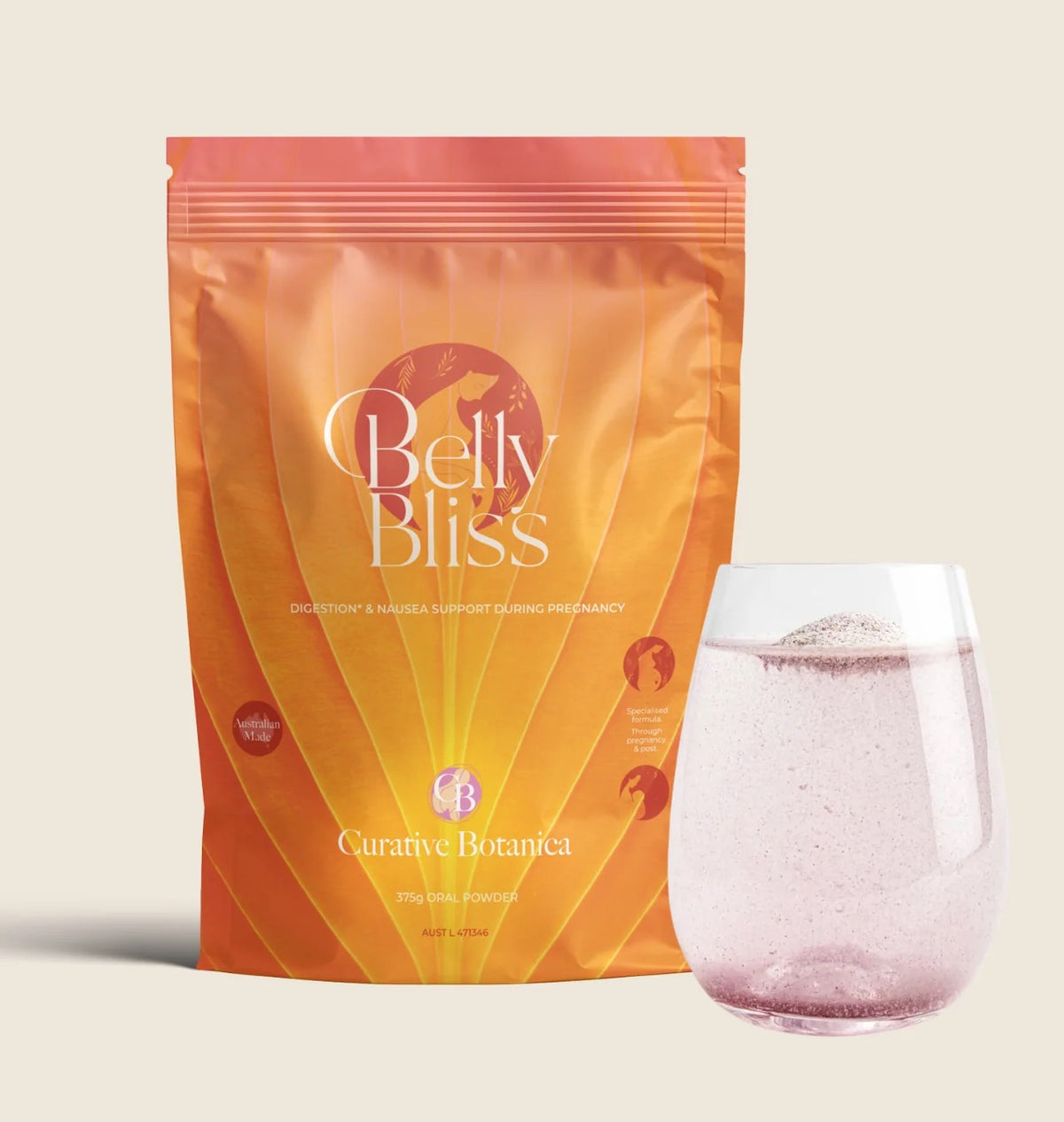 Belly Bliss Nausea & Digestion Powder with prepared drink