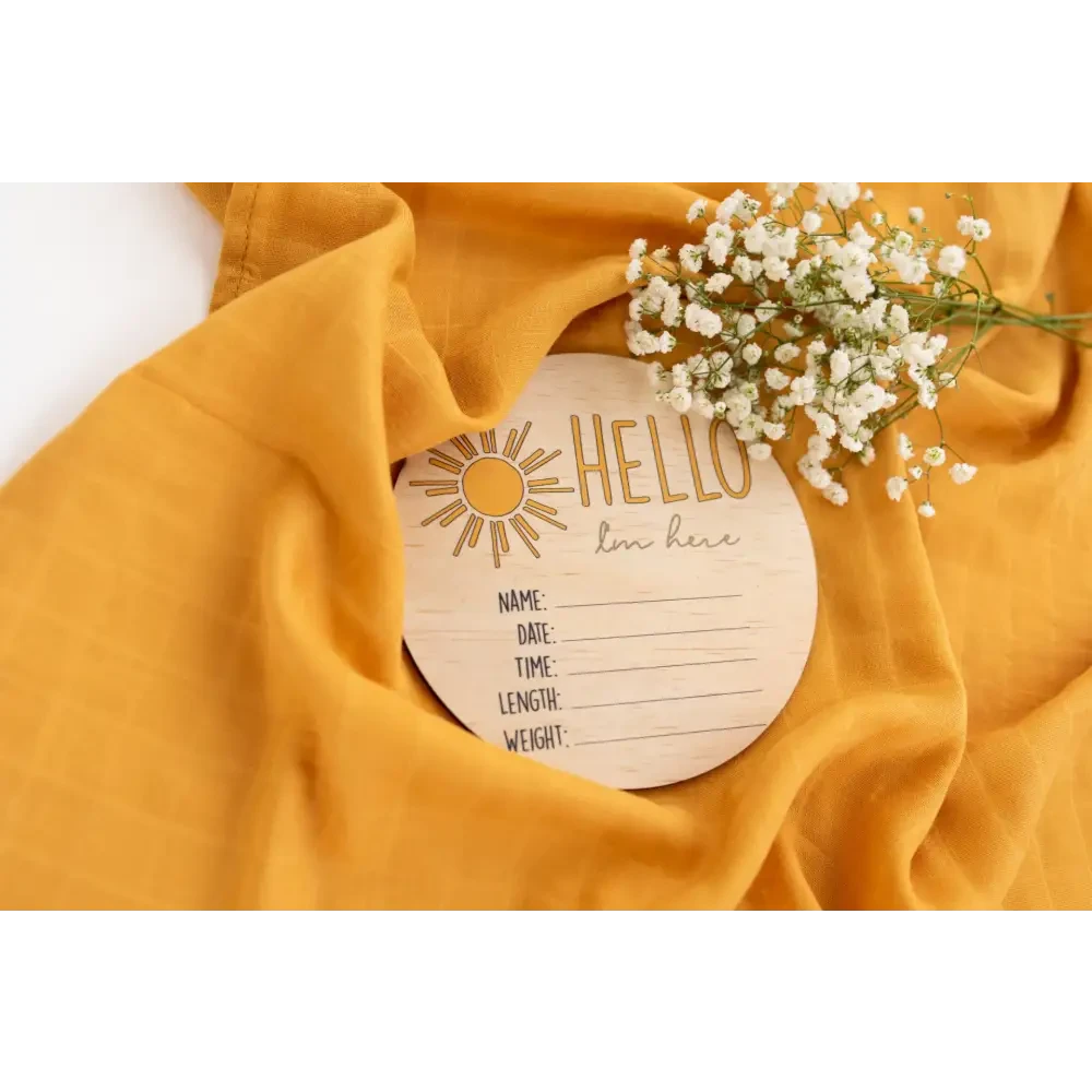 Hello I'm Here Sun Baby Announcement Wooden Plaque