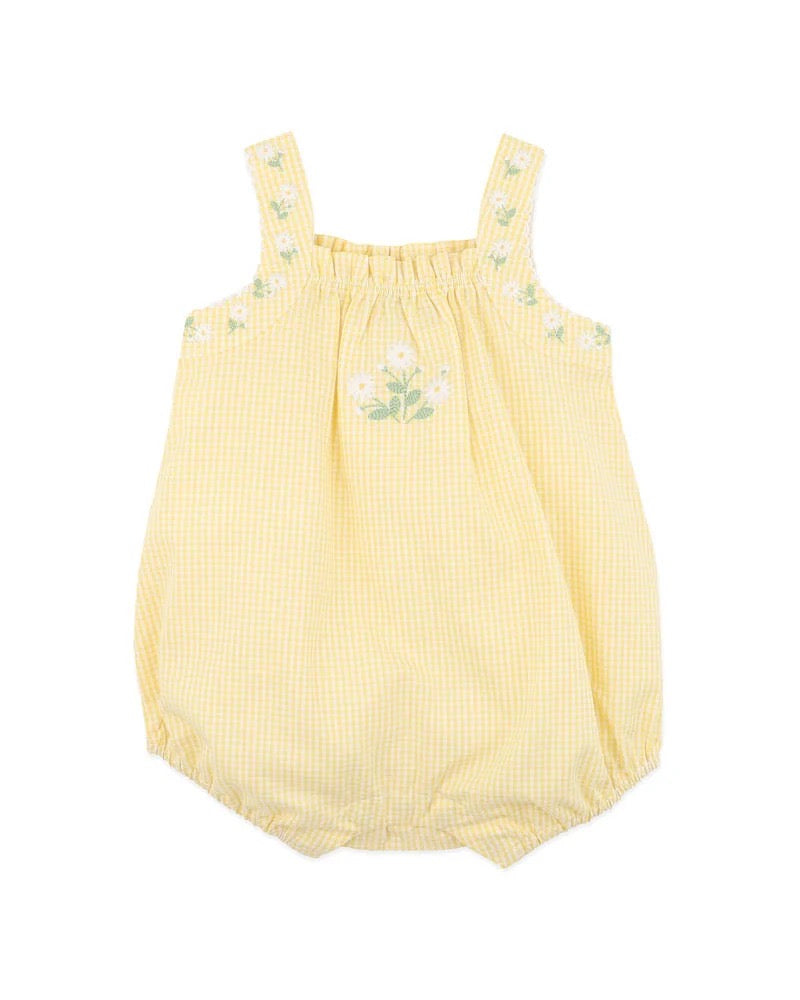 Libby Check Romper with Embroidered Straps