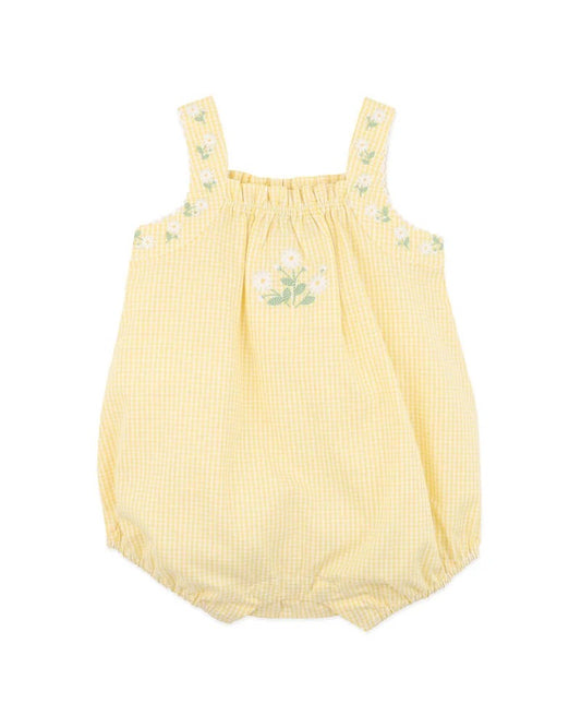 Libby Check Romper with Embroidered Straps