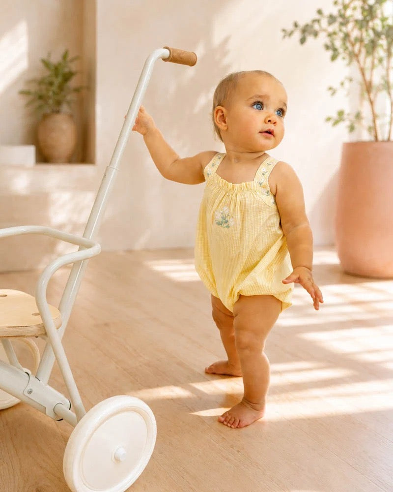 Libby Check Romper with Embroidered Straps