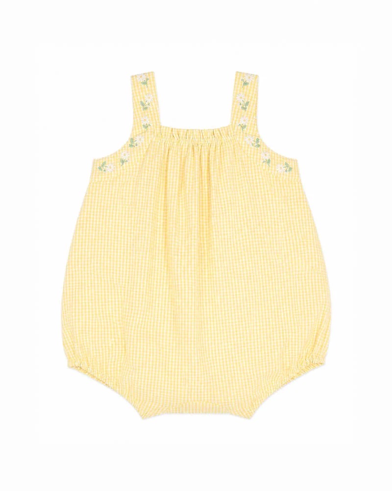 Libby Check Romper with Embroidered Straps