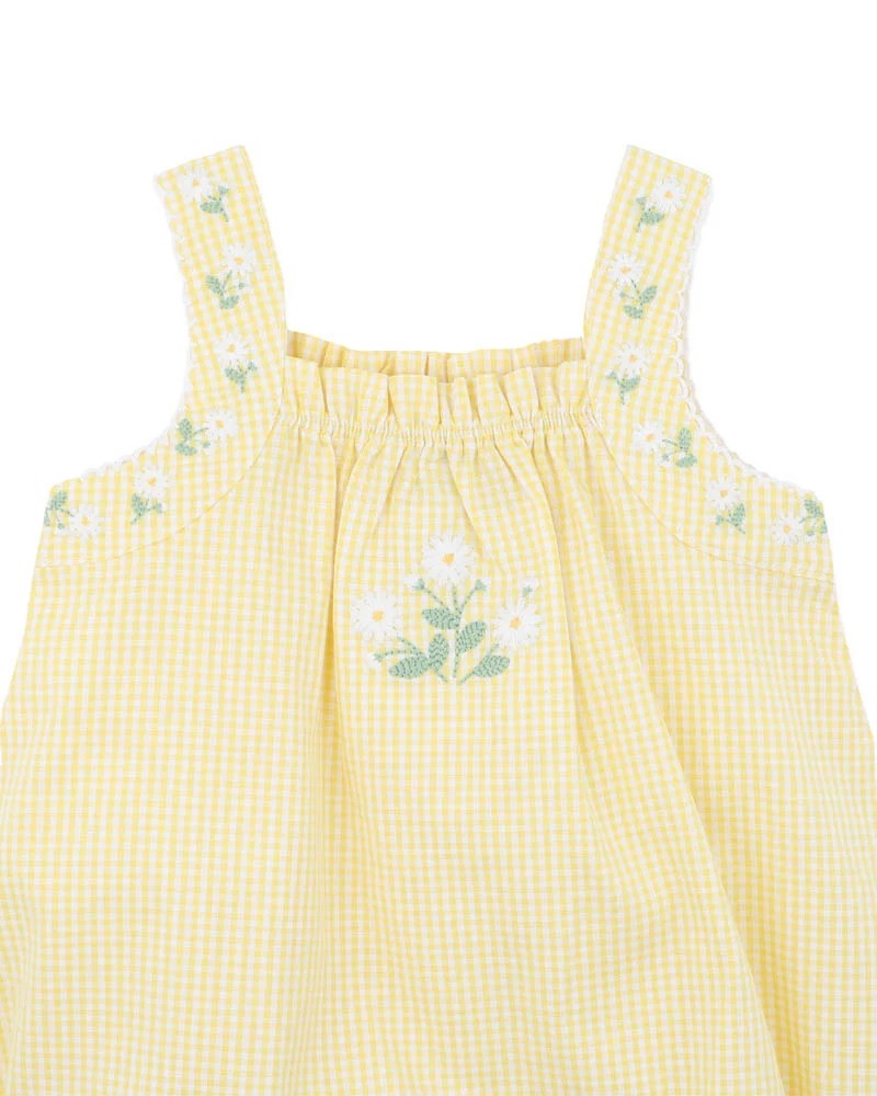 Libby Check Romper with Embroidered Straps