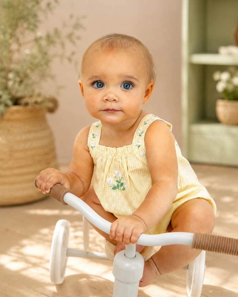 Libby Check Romper with Embroidered Straps