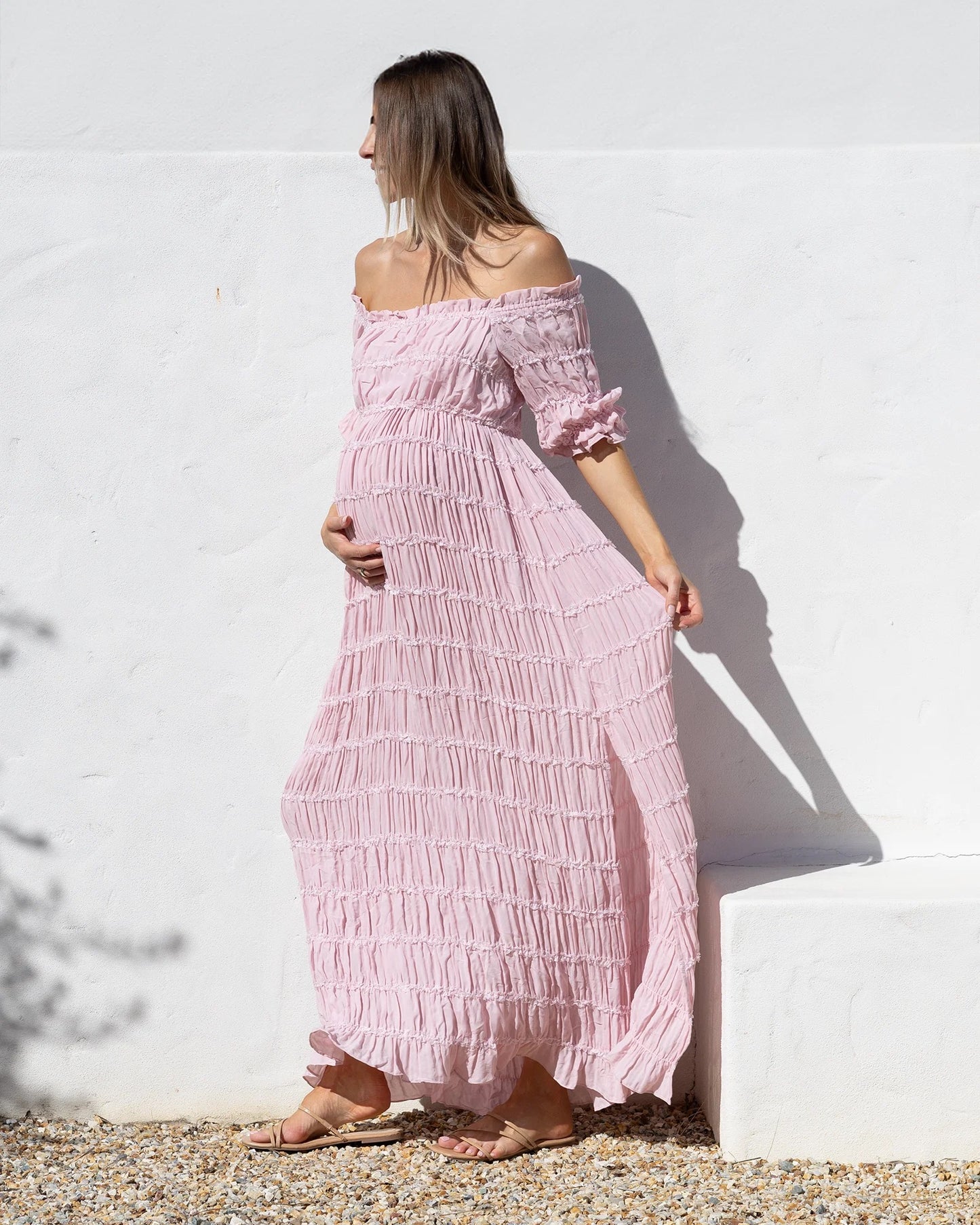 Mariana Sheer Maternity Photoshoot Dress in Baby Pink