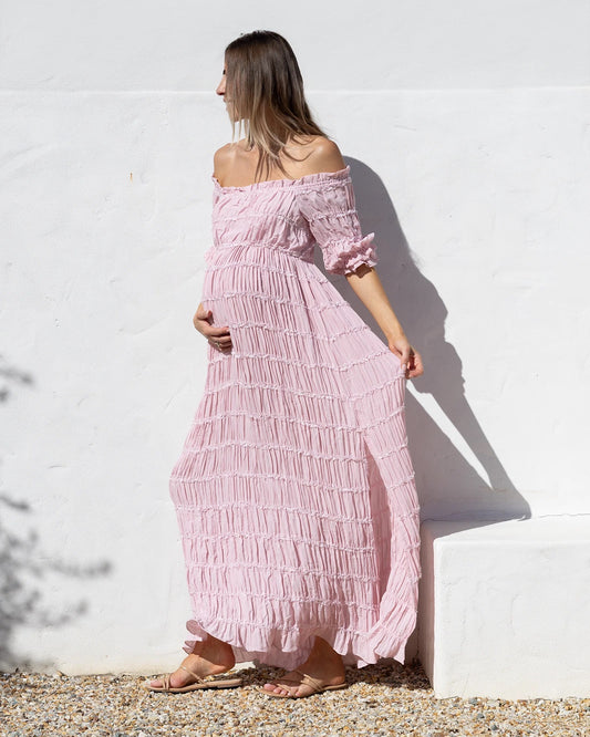 Mariana Sheer Maternity Photoshoot Dress in Baby Pink