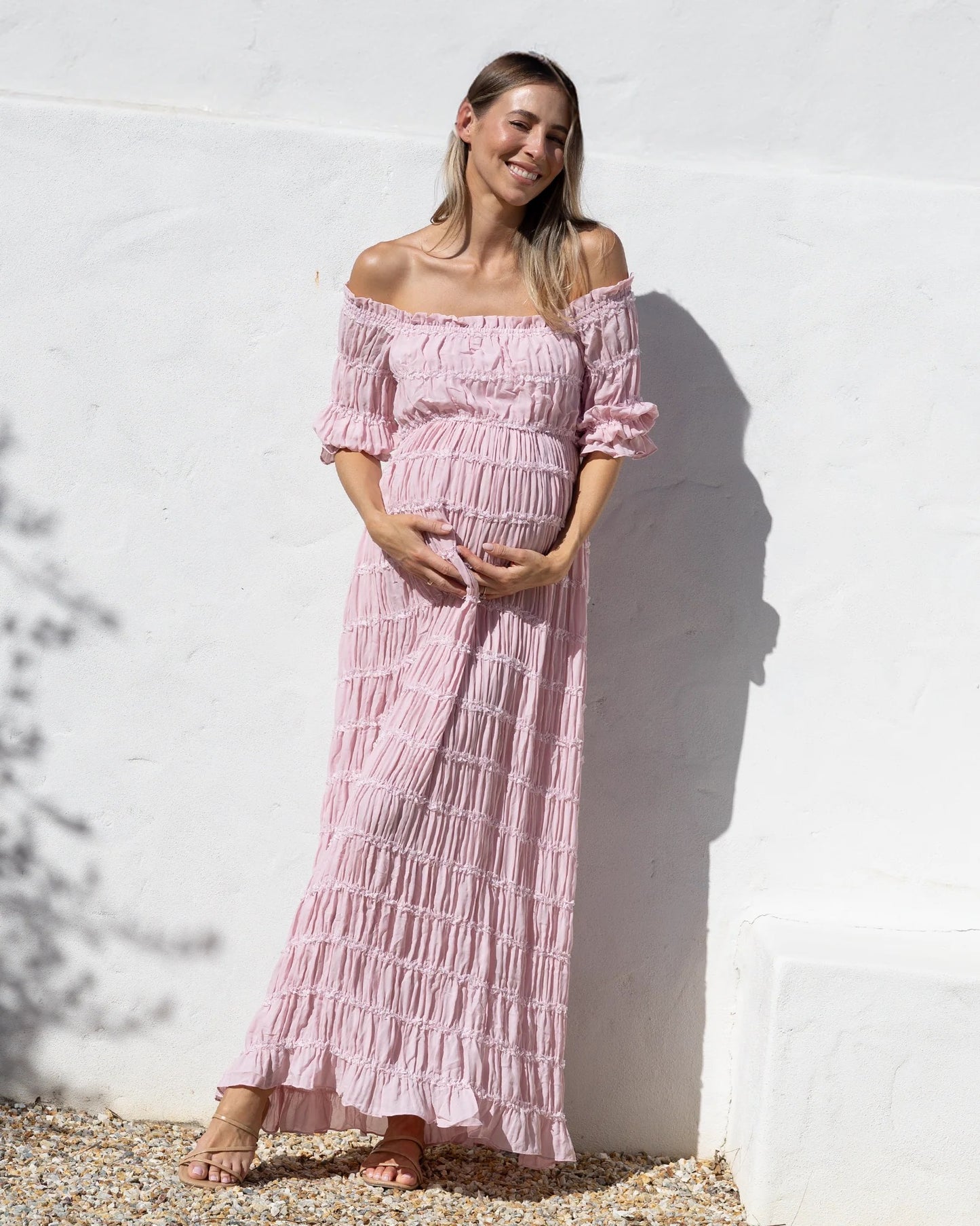 Mariana Sheer Maternity Photoshoot Dress in Baby Pink