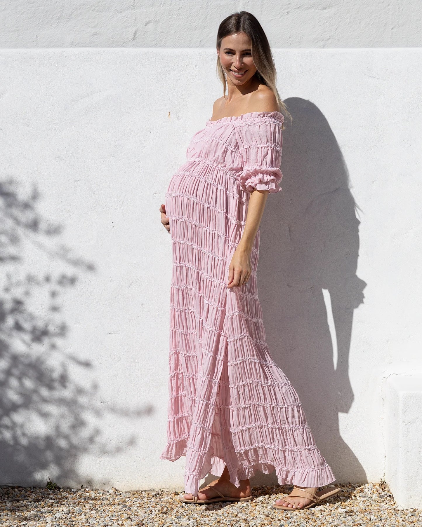 Mariana Sheer Maternity Photoshoot Dress in Baby Pink