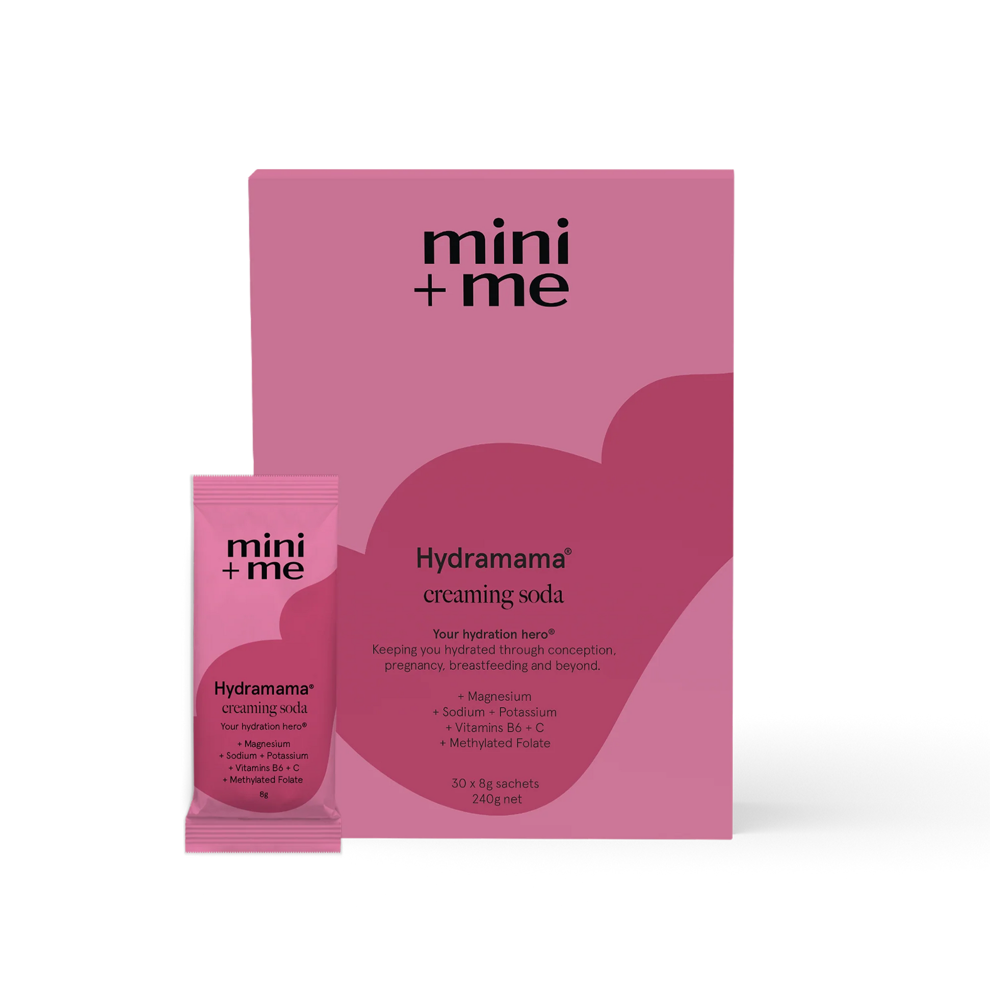 mini+me Hydramama creaming soda electrolyte hydration powder, box of 30 x 8g sachets