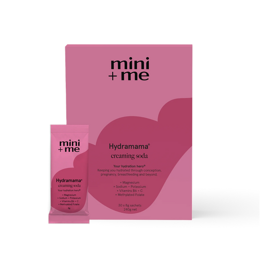mini+me Hydramama creaming soda electrolyte hydration powder, box of 30 x 8g sachets