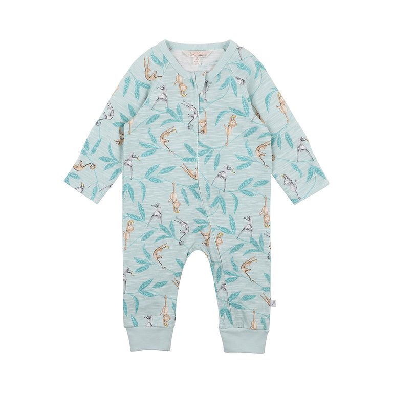 Monkey Print Long Sleeve Zip Romper