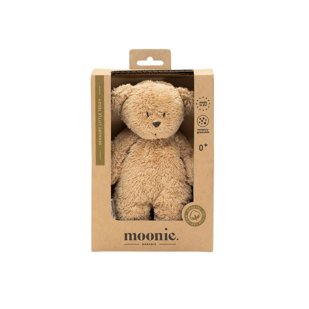 Moonie Sensory Little Teddy Cappuccino in retail packaging
